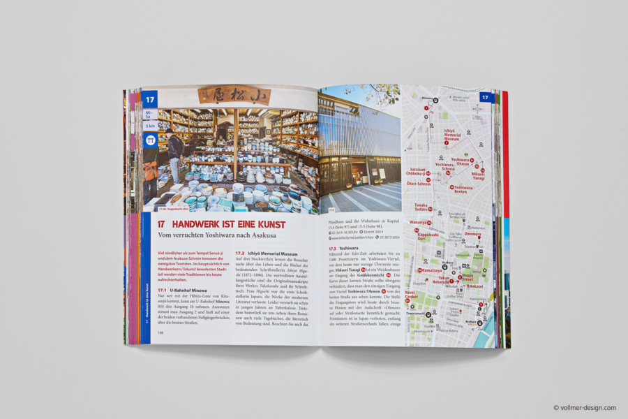 Labyrinth Tokio travel guide book inside with area map of Asakusa